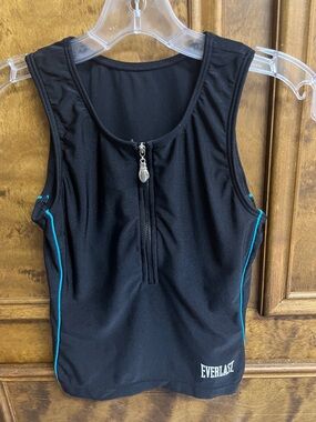 Everlast Black Athletic Zip-Front Tank with Teal Trim